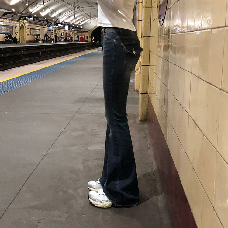 【SHORT/LONG 丈別】ローライズデニムブーツカットパンツ BLUE