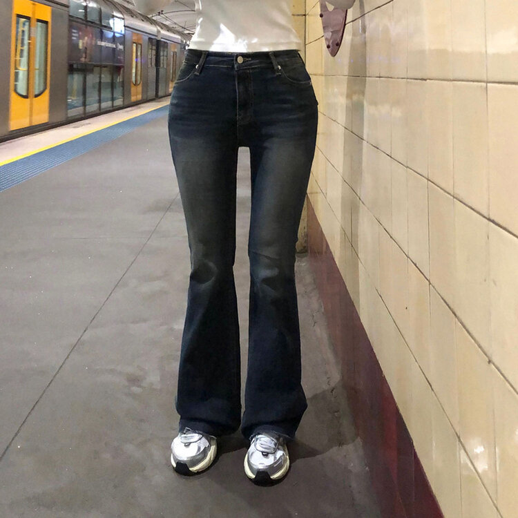 【SHORT/LONG 丈別】ローライズデニムブーツカットパンツ BLUE