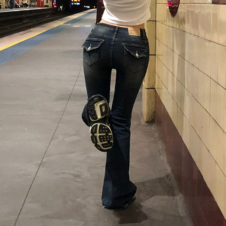 【SHORT/LONG 丈別】ローライズデニムブーツカットパンツ BLUE