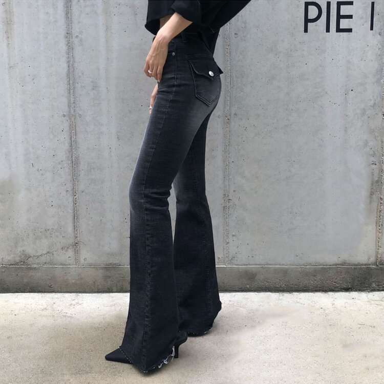 【SHORT/LONG 丈別】ローライズデニムブーツカットパンツ BLACK