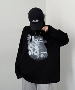 オーバーフィット長袖Tシャツ BLACK