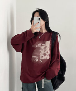 オーバーフィット長袖Tシャツ WINE