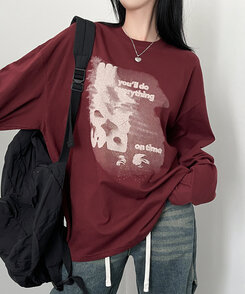 オーバーフィット長袖Tシャツ WINE