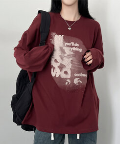 オーバーフィット長袖Tシャツ WINE