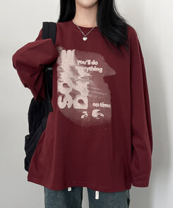 オーバーフィット長袖Tシャツ WINE