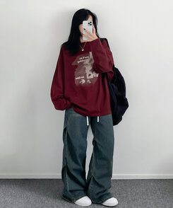 オーバーフィット長袖Tシャツ WINE