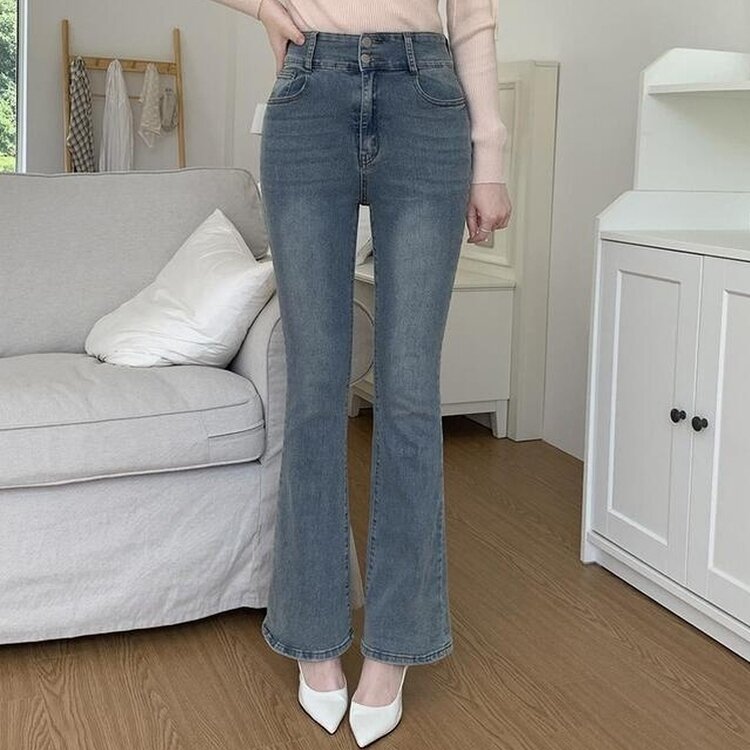 【SHORT/BASIC/LONG 丈別】レトロウォッシングセミブーツカットデニムパンツ LIGHT BLUE