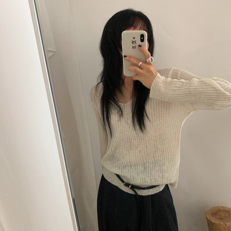 Vネックルージュニット IVORY