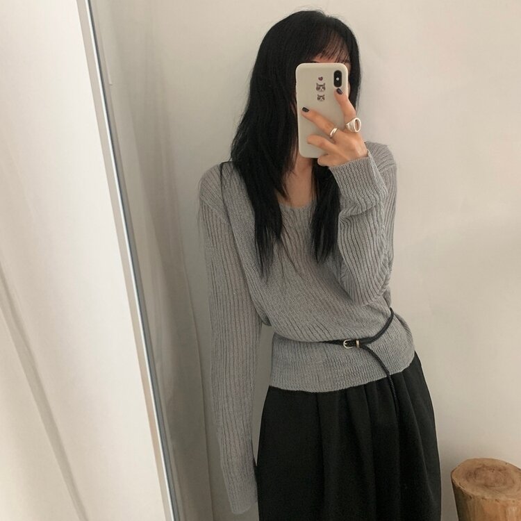 Vネックルージュニット GRAY