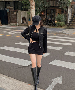 スタンダードポケットスエードセミクロップ長袖ジャケット BLACK