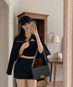 スタンダードポケットスエードセミクロップ長袖ジャケット BLACK