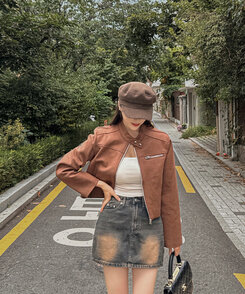 スタンダードポケットスエードセミクロップ長袖ジャケット BROWN