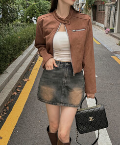 スタンダードポケットスエードセミクロップ長袖ジャケット BROWN