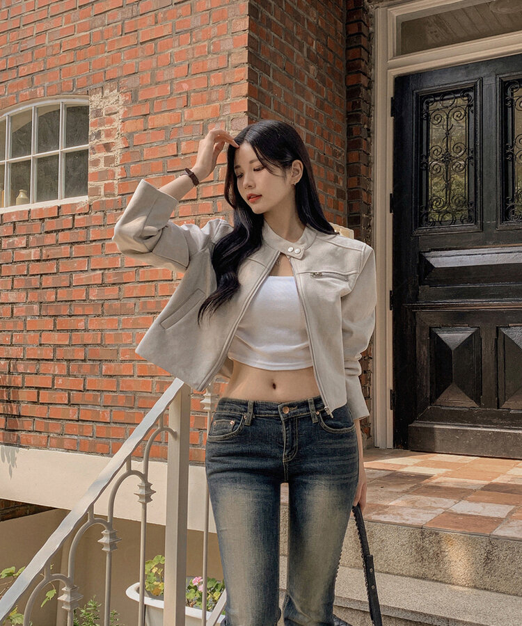 スタンダードポケットスエードセミクロップ長袖ジャケット BEIGE