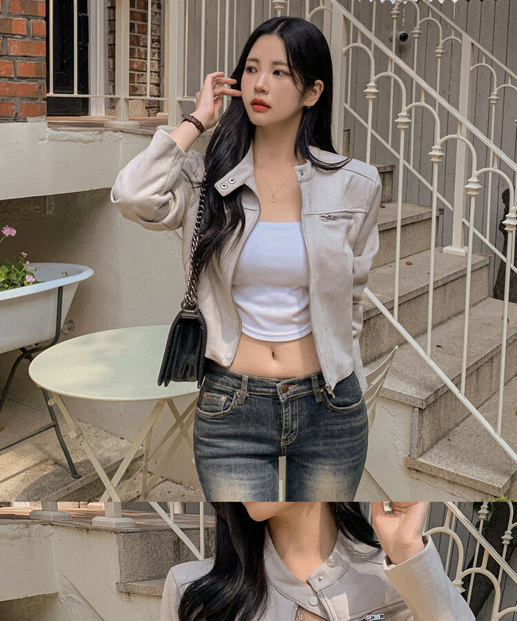 スタンダードポケットスエードセミクロップ長袖ジャケット BEIGE