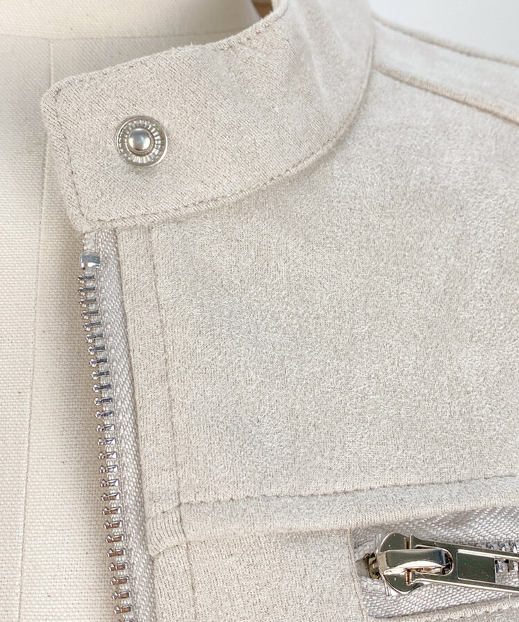 スタンダードポケットスエードセミクロップ長袖ジャケット