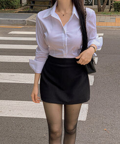 カラーネックスリムフィットクロップブラウスシャツ IVORY