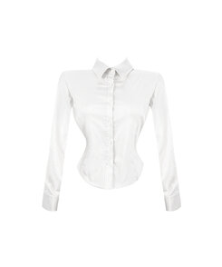 カラーネックスリムフィットクロップブラウスシャツ