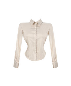 カラーネックスリムフィットクロップブラウスシャツ