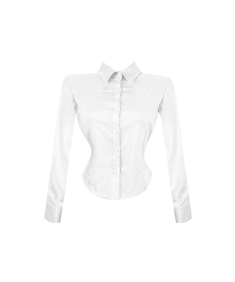 カラーネックスリムフィットクロップブラウスシャツ