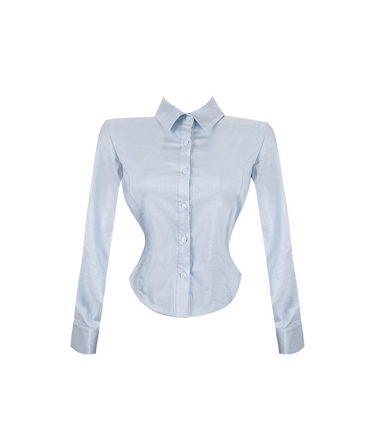 カラーネックスリムフィットクロップブラウスシャツ