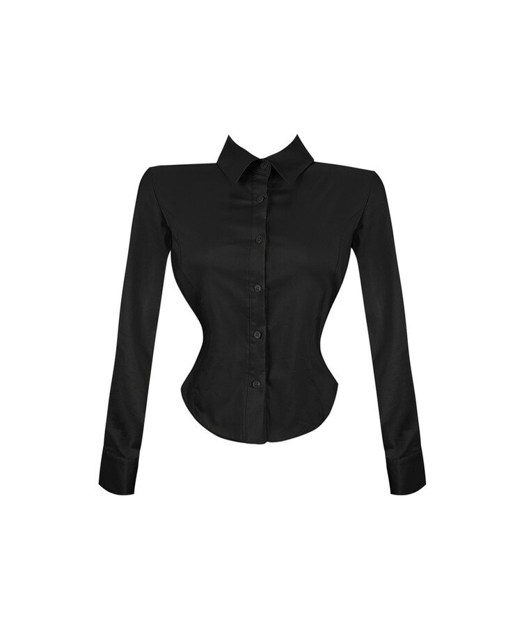 カラーネックスリムフィットクロップブラウスシャツ