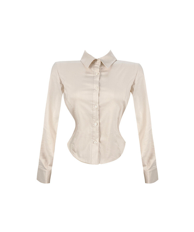 カラーネックスリムフィットクロップブラウスシャツ