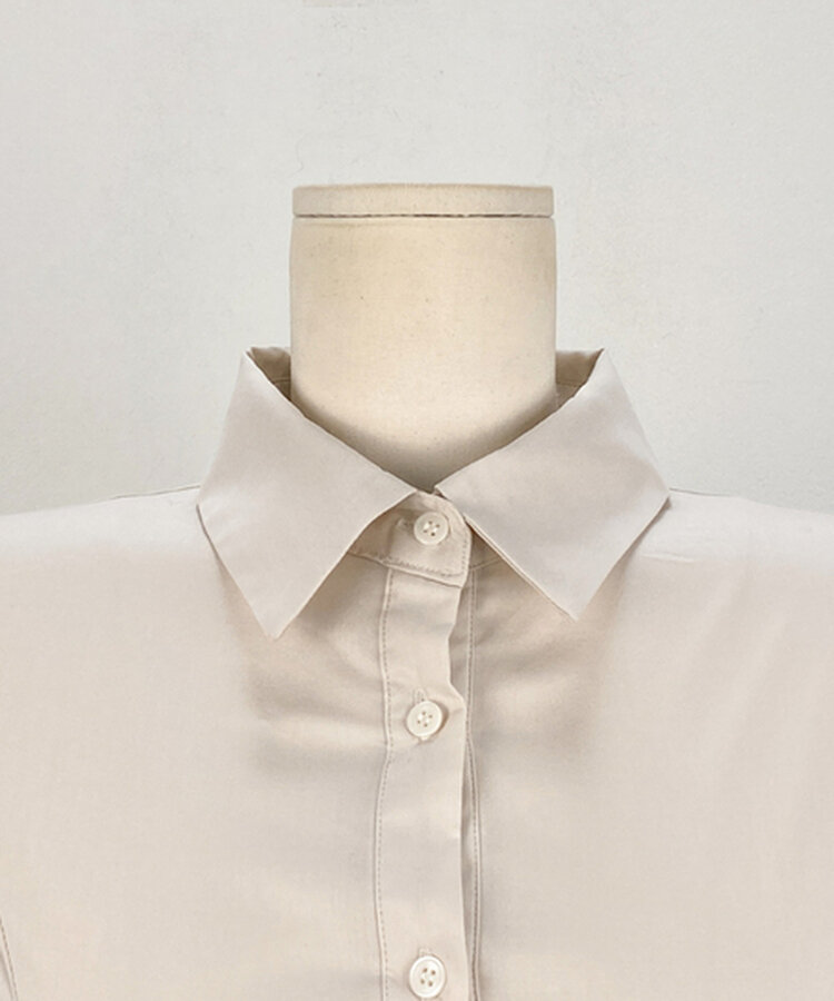カラーネックスリムフィットクロップブラウスシャツ
