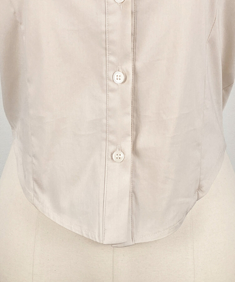 カラーネックスリムフィットクロップブラウスシャツ