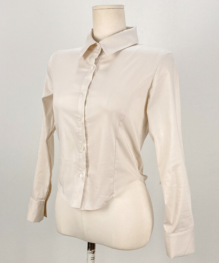 カラーネックスリムフィットクロップブラウスシャツ