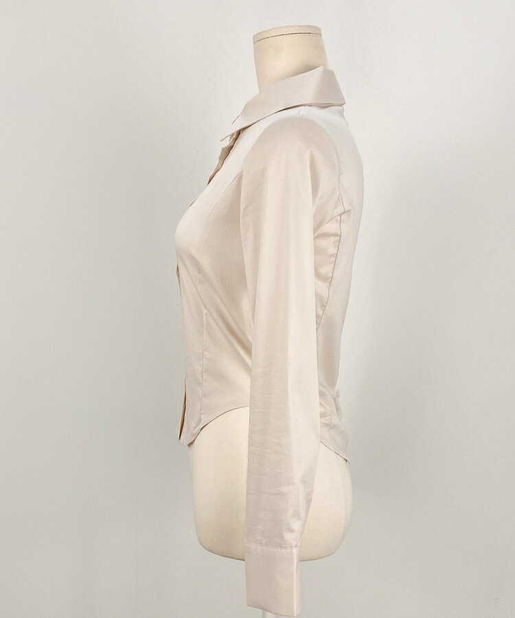 カラーネックスリムフィットクロップブラウスシャツ