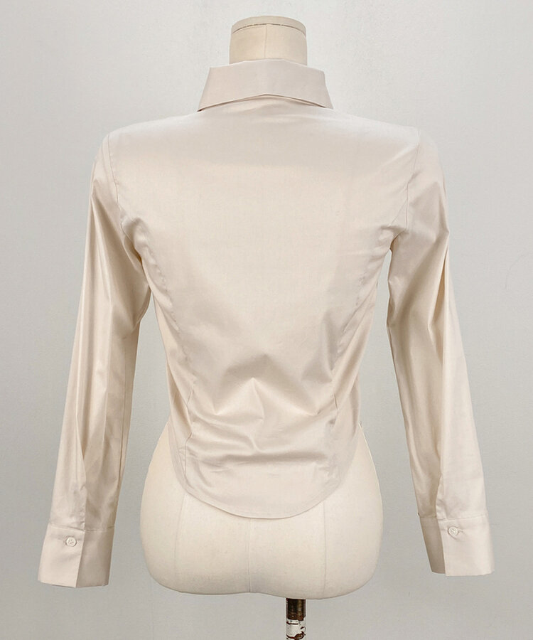 カラーネックスリムフィットクロップブラウスシャツ