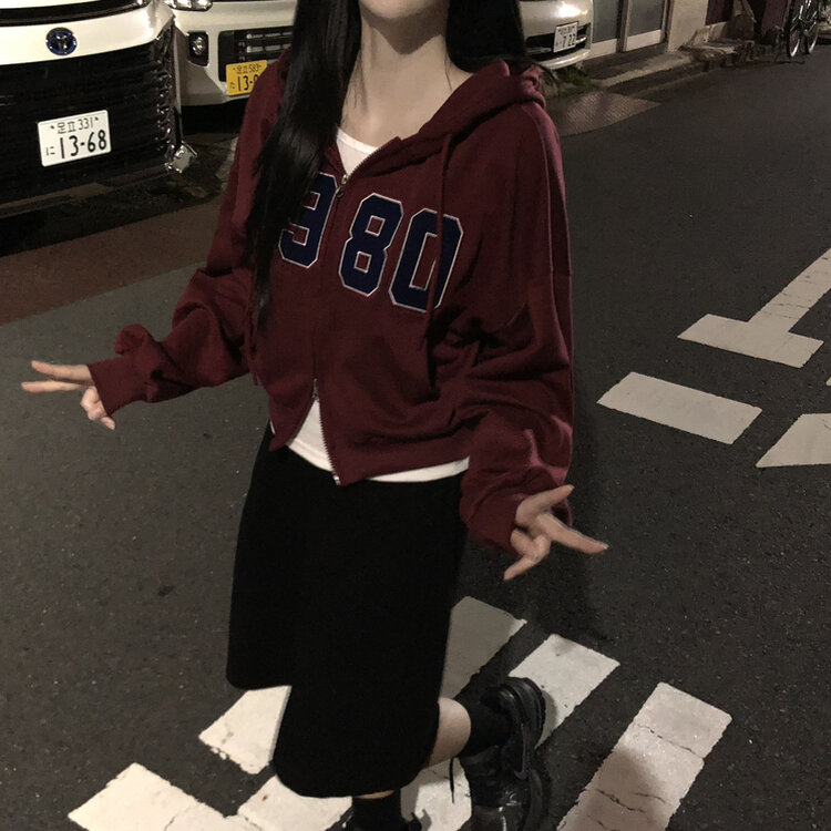 2WAYレタリングフードジップアップ7色｜ジャンパー｜韓国ファッション