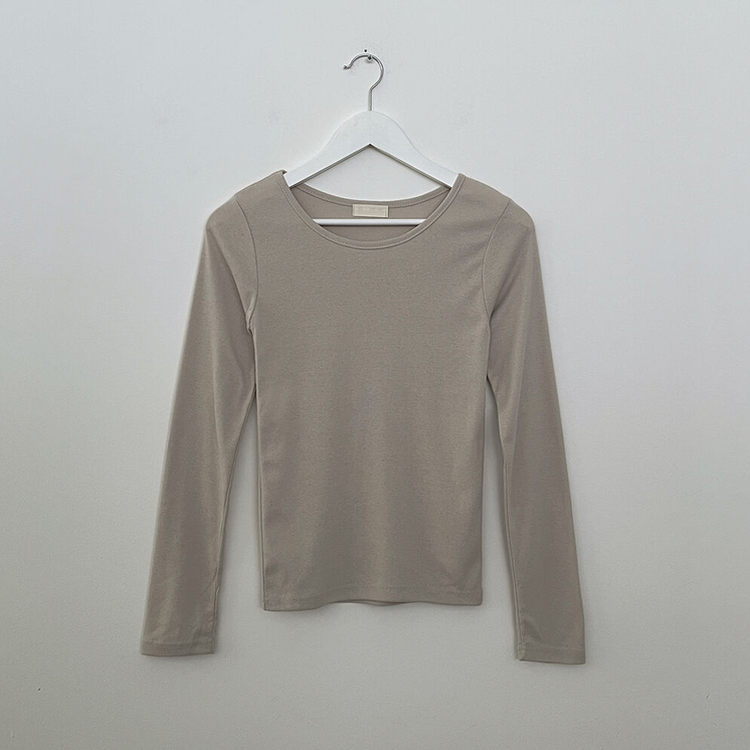 허얇골넓 슬림 무지 라운드 유넥 허리잘록 긴팔티셔츠