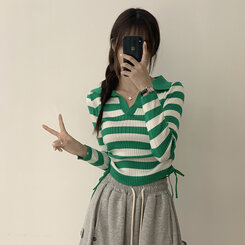 スリムフィットセミクロップストリング長袖Tシャツ7色 GREEN