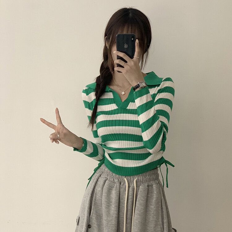 スリムフィットセミクロップストリング長袖Tシャツ7色 GREEN