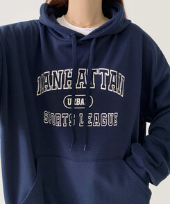 レタリングルーズフィットフード長袖Tシャツ DARK BLUE