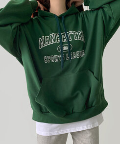 レタリングルーズフィットフード長袖Tシャツ WATERMELON