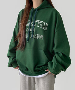 レタリングルーズフィットフード長袖Tシャツ WATERMELON