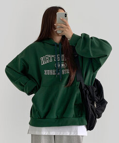 レタリングルーズフィットフード長袖Tシャツ WATERMELON