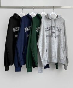 レタリングルーズフィットフード長袖Tシャツ