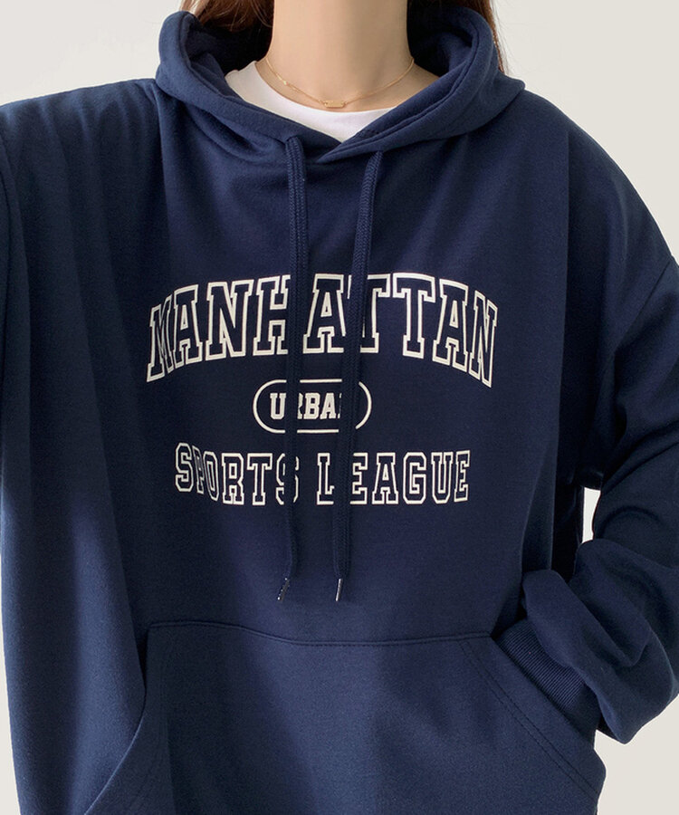 レタリングルーズフィットフード長袖Tシャツ DARK BLUE