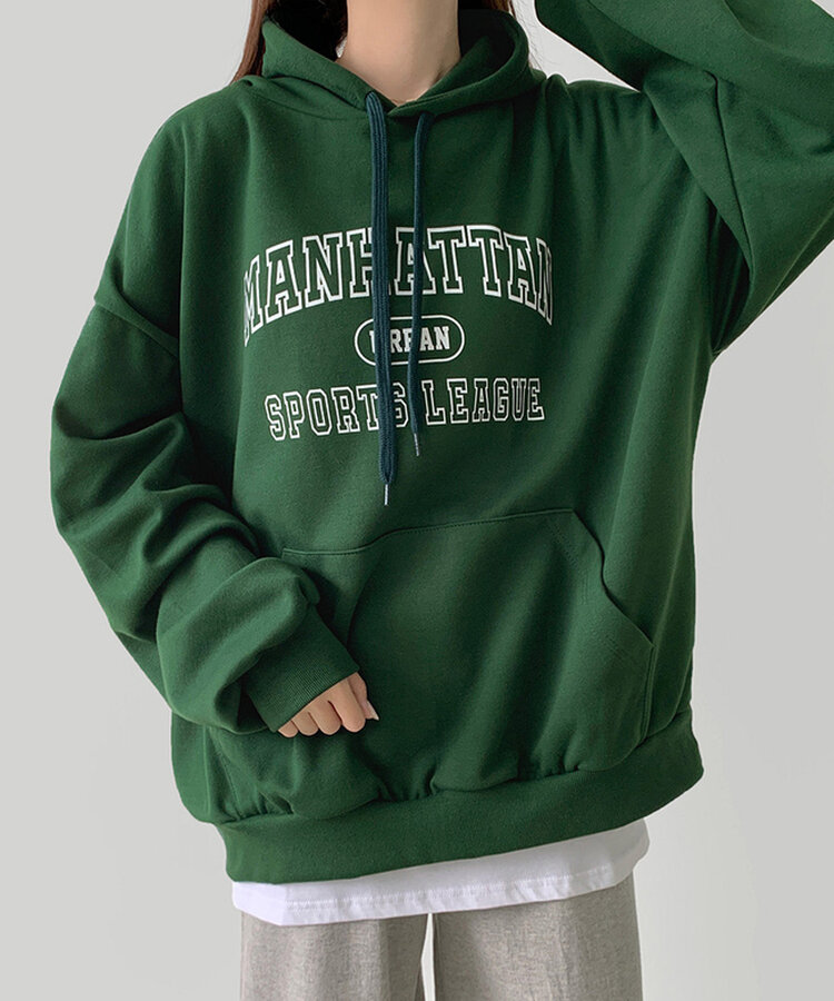 レタリングルーズフィットフード長袖Tシャツ WATERMELON