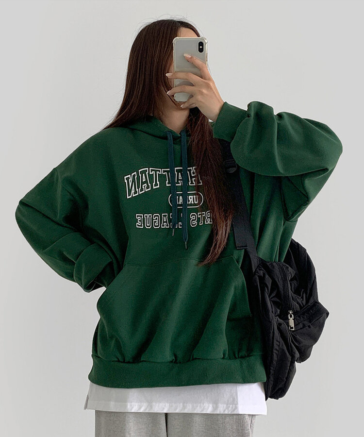 レタリングルーズフィットフード長袖Tシャツ WATERMELON