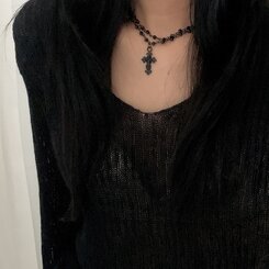ジュエリー クロスダブルビーズネックレス