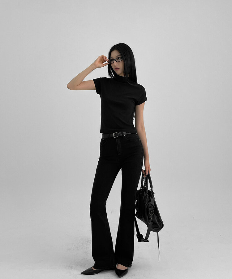 コットンパンツ ブーツカットコットンパンツ BLACK