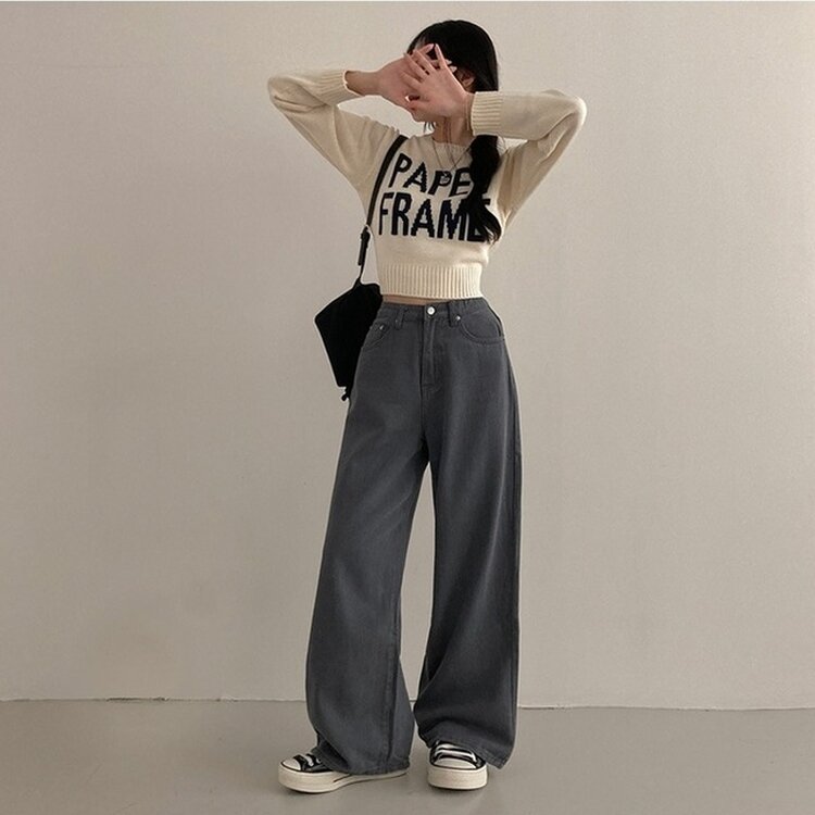 이던 히든밴딩 코튼 와이드 팬츠 그레이