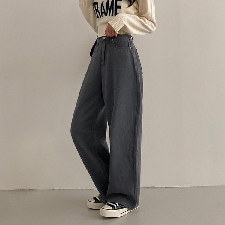 이던 히든밴딩 코튼 와이드 팬츠 그레이