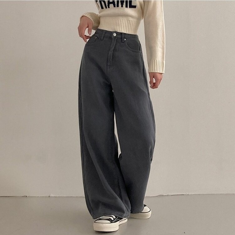 이던 히든밴딩 코튼 와이드 팬츠 그레이