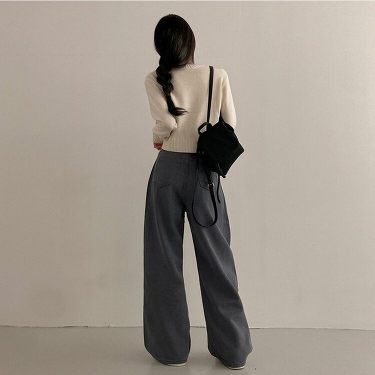 이던 히든밴딩 코튼 와이드 팬츠 그레이